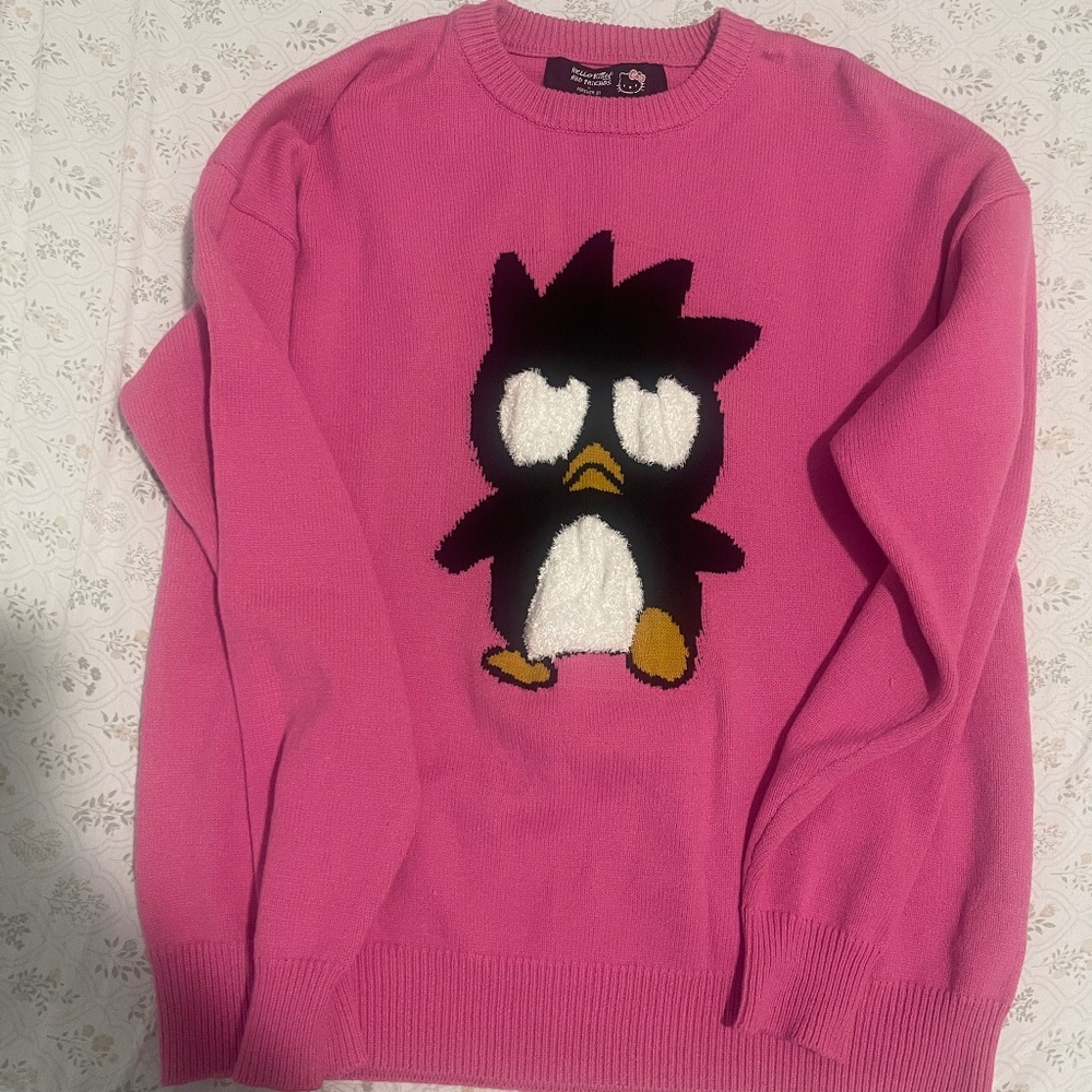 Hello Kitty Sanrio Badtz-Maru Pink Sweater Back Graphic